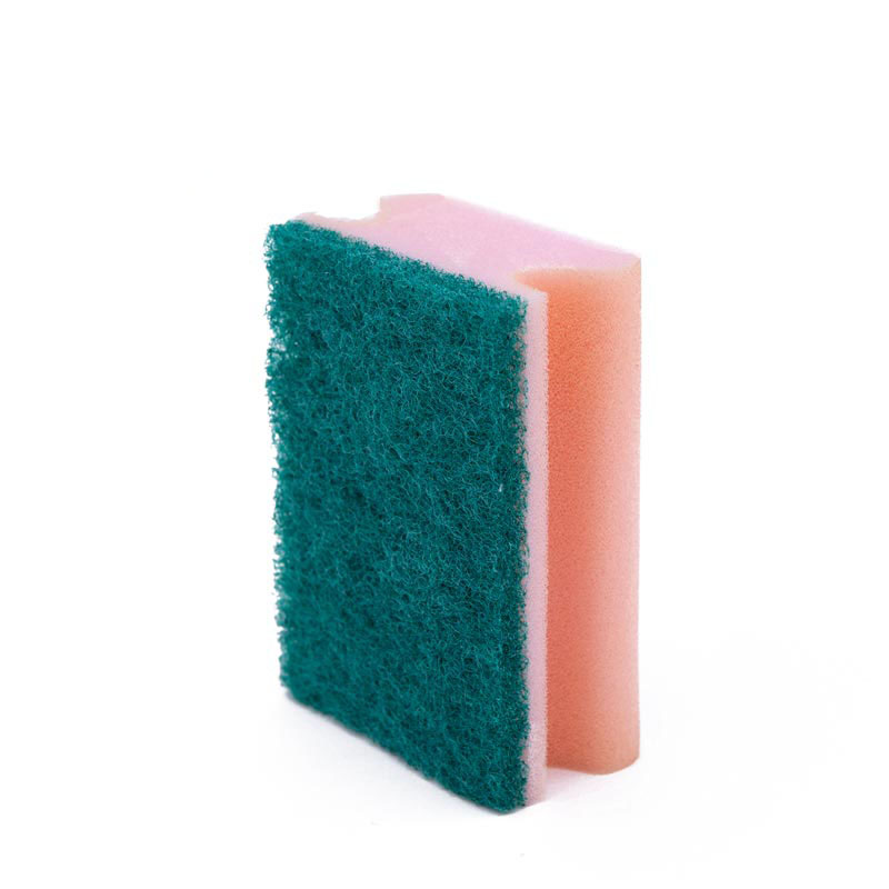 DH-A1-34  green scouring pad with pink sponge scrubber for kitchen