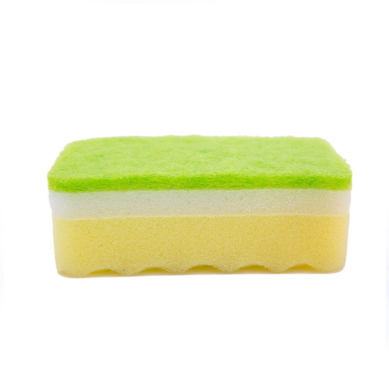 DH-A1-24 Multi-layer composite eco friendly kitchen cleaning sponge with polyester scouring pad